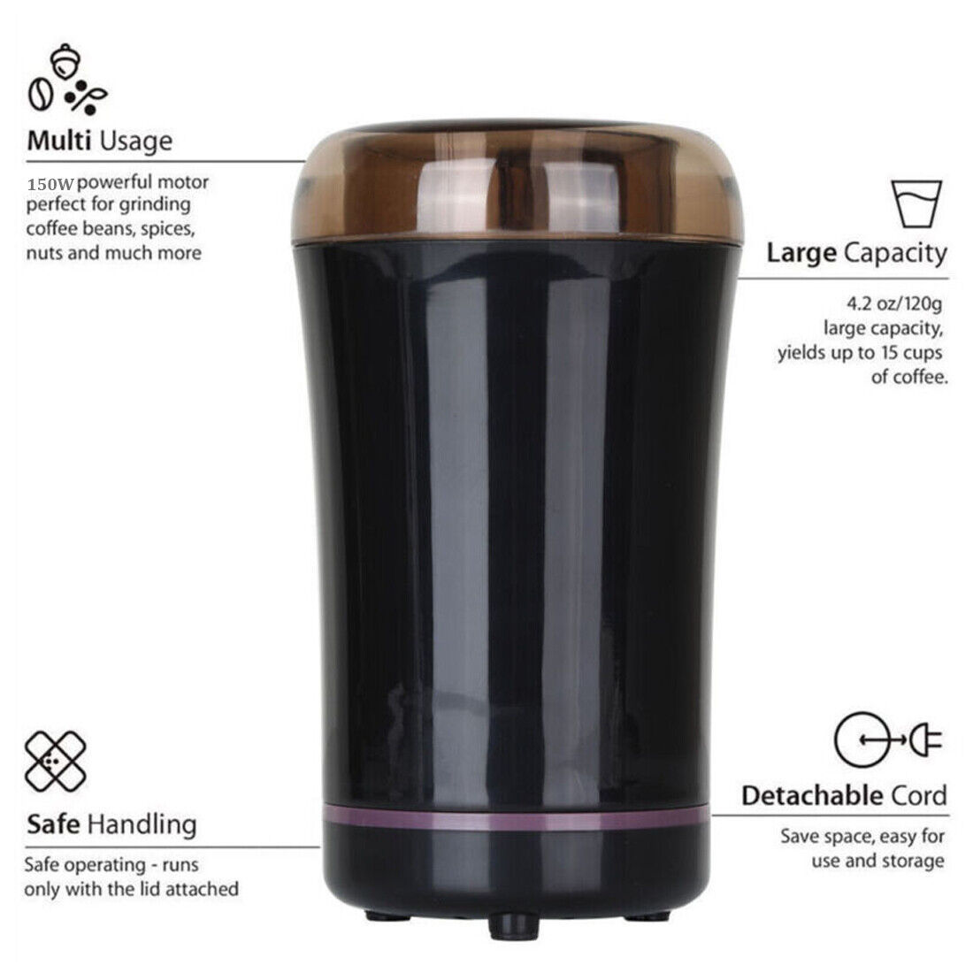 Electric Coffee Grinder Grinding Milling Bean Nut Spice Matte Blade Blender New